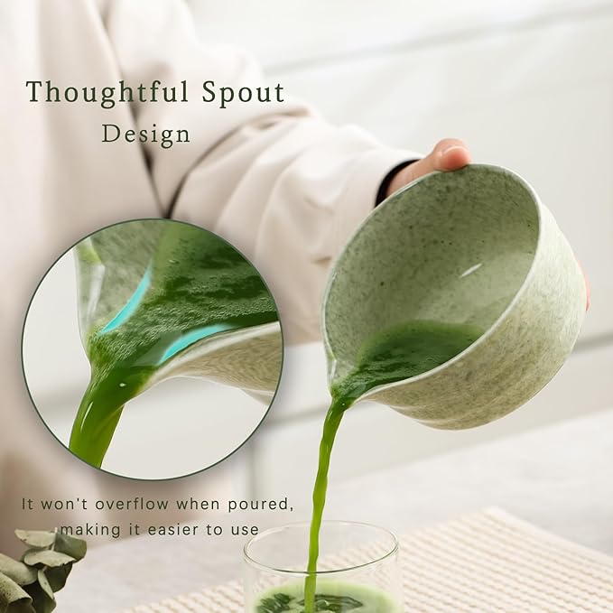 Matcha Set, Japanese Tea Set Includes Matcha Bowl with Spout, Matcha Whisk Holder, Bamboo Matcha Whisk and Bamboo Scoop, 17 oz Mottled Green Glaze Ceramic Matcha Kit for Tea Lovers