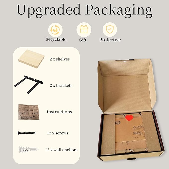 BGMG Small Wood Floating Shelves for Wall 8 inch Set of 2, Rustic Wooden Wall Mount Shelves for Bathroom Living Room Bedroom Kitchen Farmhouse-8x 6.7 x1.25 inch- DIY-Unfinished