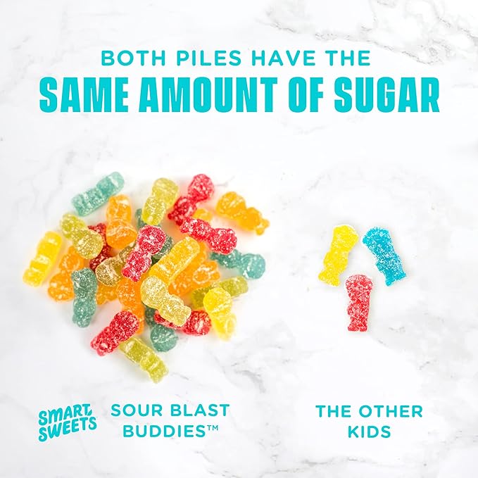 SmartSweets Sour Blast Buddies, Low Sugar Gummy Candy (3g), Low Calorie (130), Gluten-Free -1.8oz (Pack of 6) Packaging may vary