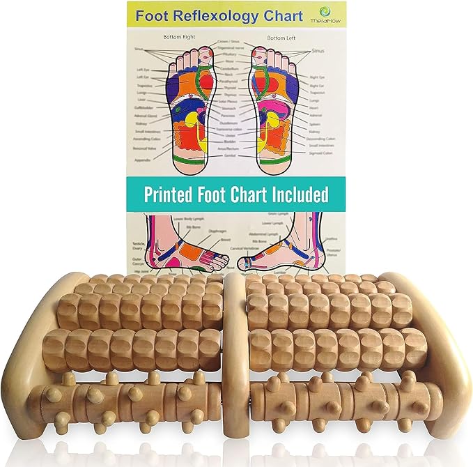 TheraFlow Wooden Foot Massager for Neuropathy, Heel Pain and Targeted Plantar Fasciitis Relief | Deep Tissue and Feet Massage for Relaxation | Reflexology Tool for Planters Facetious Relief