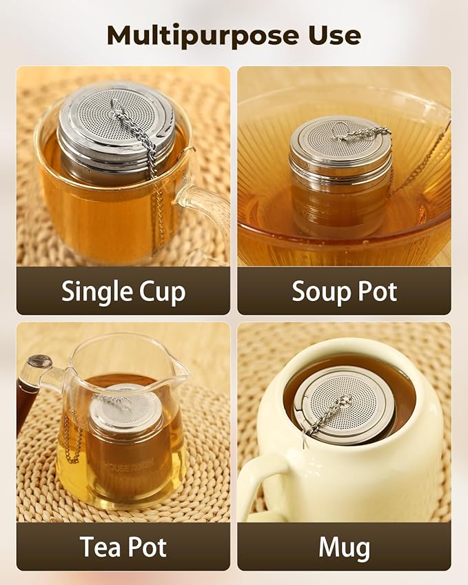 House Again Large Tea Infuser, Extra Fine Mesh Tea Strainers for Loose Tea, 18/8 Stainless Steel Tea Strainer with Extended Chain Hook, Tea Steeper for Brew Tea, Spices & Seasonings, for Multi Cups