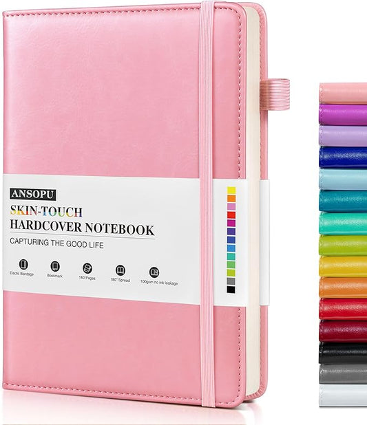 Lined Journal Notebook for Women, A5 100 GSM Thick Paper, Pink Leather Hardcover Journal for Writing, Travel Journal Diary 160 Pages (5.75'' X 8.38'')