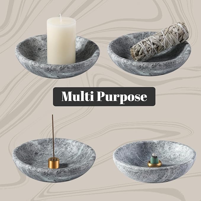 Koville Natural Marble Incense Holder, Incense Holder for Sticks with 9 Holes, Handmade Incense Burner Ash Catcher for Meditation Yoga SPA, Balsam Fir/Palo Santo/Sage/Cone (Grey)