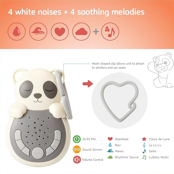 Cloud b Travel Comforting Sound Machine w/ Calming Light | 4 White Noise and 4 Lullabies | Re-Activating Smart Sensor | Sweet Dreamz On the Go™ - Panda