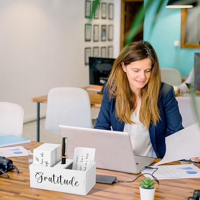 Clabby Gratitude Jar Thanksgiving Gifts Include 200 Cards 1 Pen 1 Blessing Jar Wood Box Practice Thankful Appreciation Gratitude Note Cards Kit for Families Friends Employee Coworkers(White)