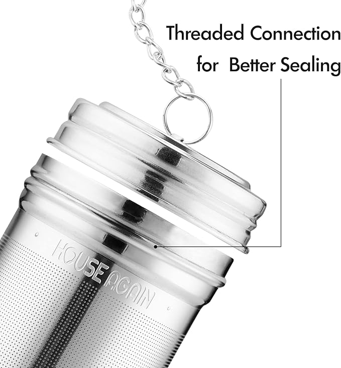House Again Tea Infuser (2 Pack, Large + Small), Extra Fine Mesh Tea Strainers for Loose Tea, 18/8 Stainless Steel Tea Strainer with Extended Chain Hook, Tea Steeper