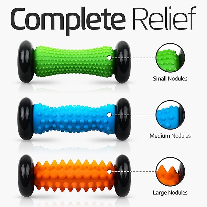 Logest Foot Massage Roller - for Trigger Point Therapy, Injury Rehabilitation & Deep Tissue Massage - Prevent Stiffness & Improve Strength - Silicon with Nodules (Blue - Green 2 Pack)