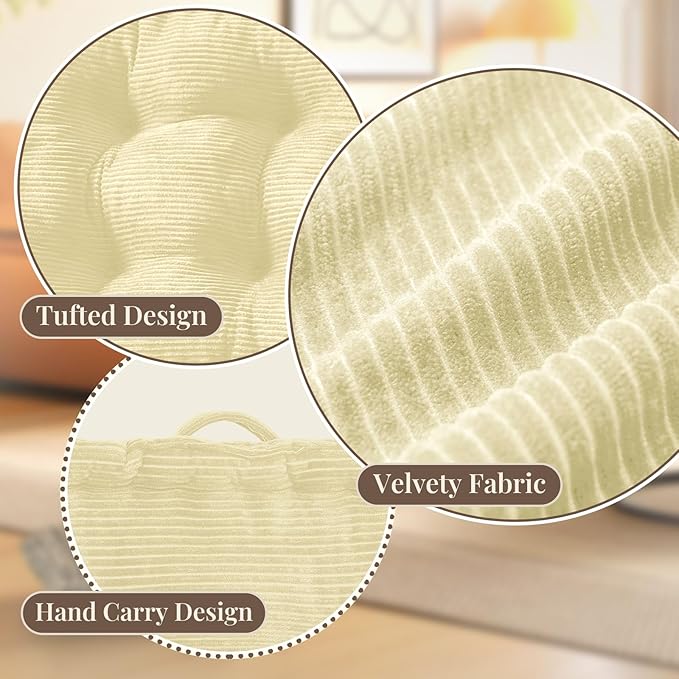 Wellsin Square Floor Pillows for Adults Kids - Meditation Floor Pillow Seating Cushion - Tufted Floor Cushion with Shredded Foam & Velvet Cover, 1 Pack, 20x20 Inch, Beige