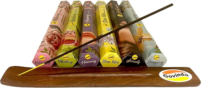 Sreevani Incense Sticks Variety Pack #10 and Incense Stick Holder Bundle with 6 Aromatherapy Fragrances