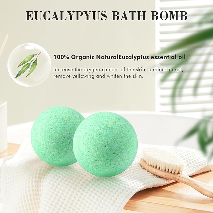 Bath Bombs Salt Balls,Eucalyptus Extract Essential Oils,Moisturizing Dry Skin,Fizzy Spa,Relaxation,Bubble Bath Bomb Gifts Idea for Men Women,2 x 100g