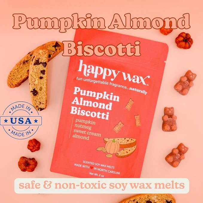 Happy Wax Classic Pumpkin Collection Scented Natural Soy Wax Melts – 6 Total Oz. Collection Includes Pumpkin Spice Latte, Pumpkin Souffle, and Pumpkin Almond Biscotti