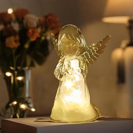 Acrylic Clear Guardian Angel Figurines with LED Light, Crystal Glass Finish Angel Statue, Large Christmas Angels Gifts for Women, Healing Angels Figurines Decorations(Praying)