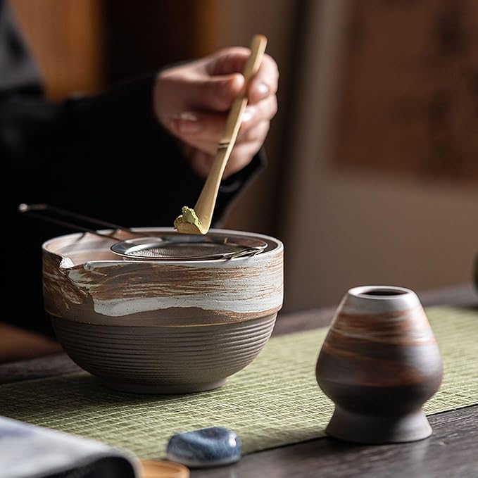 Ceramic Matcha Whisk Set, Complete Matcha Set-8PCS for Ceremonial Grade Matcha, Tea Gifts for Tea Lovers for Christmas, Birthday, Halloween (Stoneware)