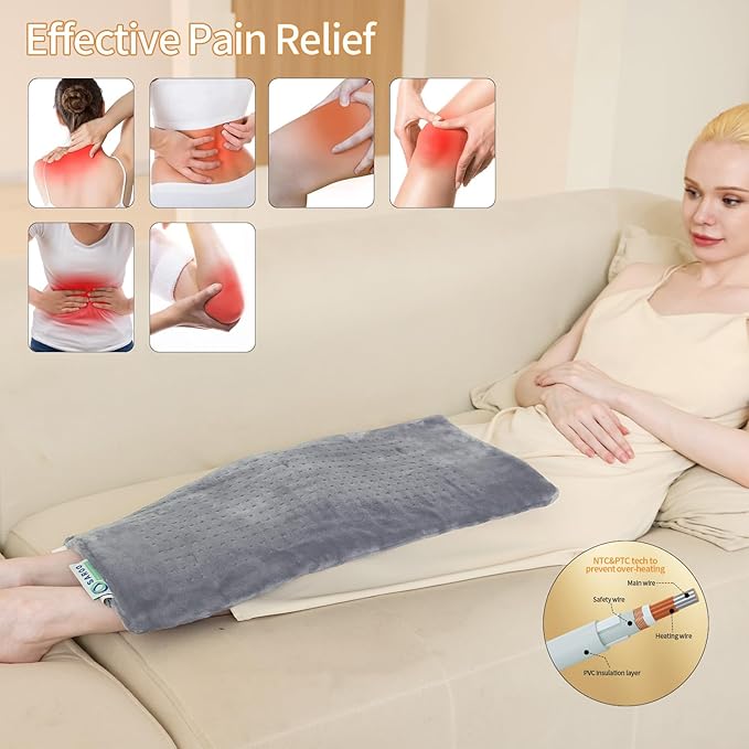 Heating Pad for Neck and Shoulders and Back, Shoulder Heating Pad for Pain Relief with Dry&Moist Heat Therapy, Auto-Off, 9ft Extra Long Wire,Gifts for Mom Women,Dark Blue, 17"*33" (Light Grey)