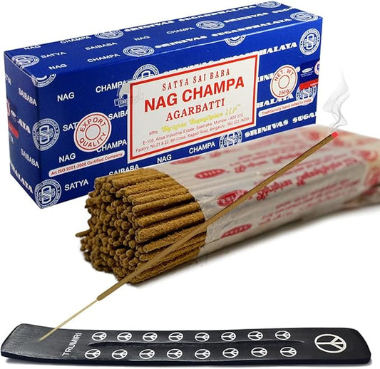 TRUMIRI Incense Stick Holder Bundle with Satya Sai Baba Nagchampa 250g Bulk Incense Sticks Nag Champa Agarbatti - Pack of 1 (Approx 250 Insence-Sticks)