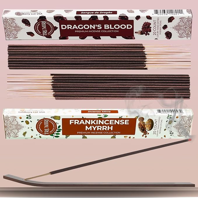 Trumiri Incense Sticks - Combo Pack of 40 Insence-Sticks - 20 Dragons Blood + 20 Frankincense Myrrh - Insenses - Insents - Incents - Inscense - Incence - Incienso - All Natural Incense Sticks