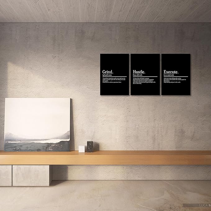 KAWAHONE Framed Motivational Entrepreneur Poster, Grind Hustle Execution Inspirational Wall Art Featuring Success and Positive Quotes of Bedroom Decor and Motivational Poster for Home Living Room
