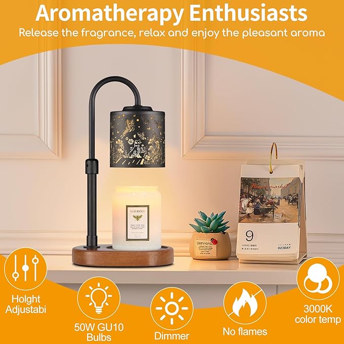 Dimmable Candle Warmer Lamp with Timer Adjustable Height for Scented Jar Candles Electric Candle Wax Melt Warmer for Home Decor Christmas Birthday Gifts for Women Mom(Butterfly+Dog)