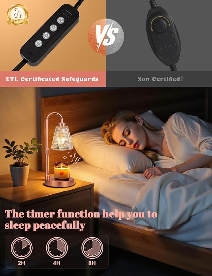 Innqoo Copper Candle Warmer Lamp with Timer, Dimmable Candle Warmer for Jar Candles, Height Adjustable Wax Melts Warmer, Birthday Gifts for Women Mom, House Warming Gifts New Home Decor