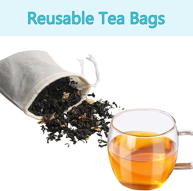 Eketirry Spice Bags, 10pcs Reusable Empty Tea Bags, Muslin Strainer Bags, Soup Bags for Cooking, Natural Cotton Fine Mesh Cheesecloth Bags for Cold Brew Coffee(2 x3Inch)