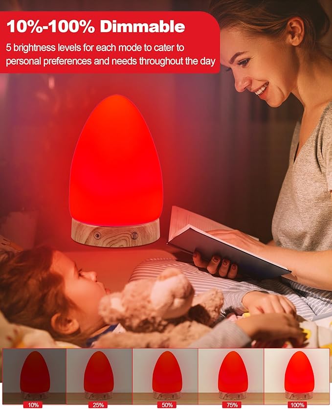 Red Light Night Light Lamp for Sleep, Red Nightlight Desk Lamp with 670nm Wavelength Multi-Color and Brightness Options Remote Control USB Charging Elegant Design