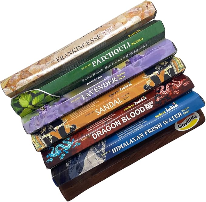 Sreevani Incense Sticks Variety Pack #1 and Incense Stick Holder Bundle Gift Set with 6 Best Fragrances