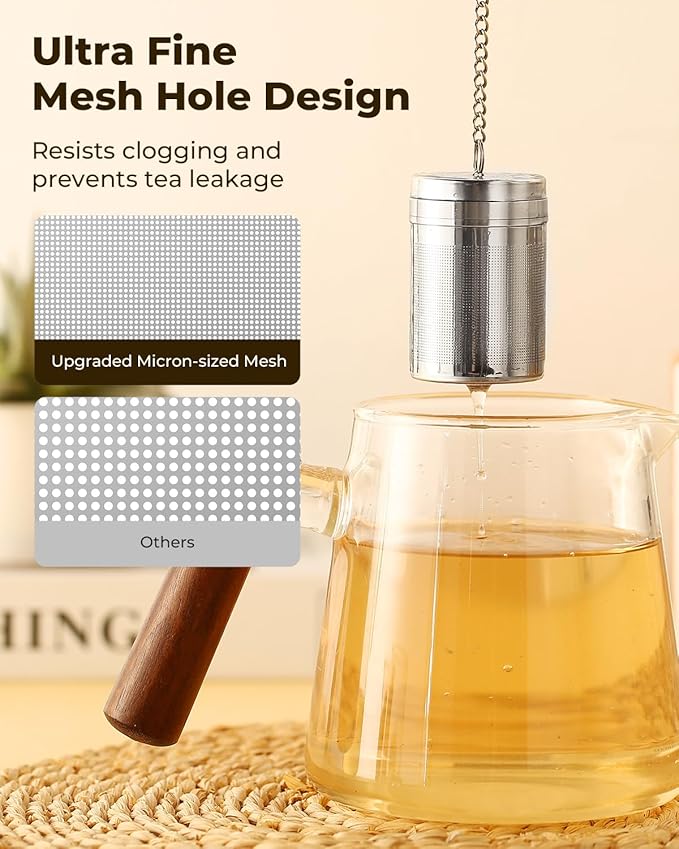House Again Tea Infusers, Extra Fine Mesh Tea Strainers for Loose Tea, Updated Slim Threaded Lid & 304 Stainless Steel, Loose Leaf Tea Steeper for Brew Tea Spices & Seasonings