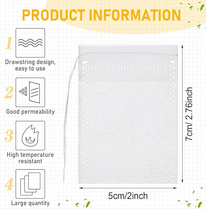 1000 Pcs Disposable Tea Bags Bulk for Loose Leaf Tea Drawstring Empty Coffee Sachets Filter Infuser Strainers for Coffee Spice Herbs(2 x 2.76 inches)