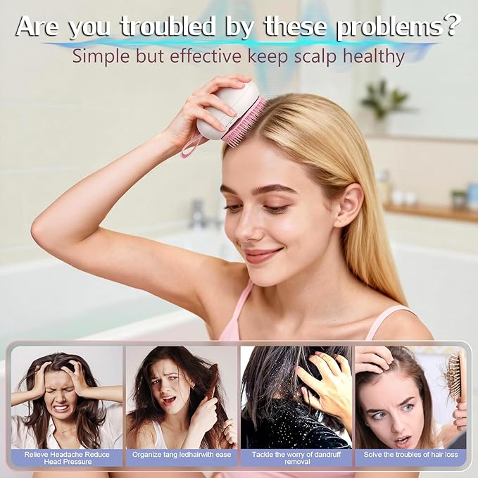 Scalp Massager Hair Growth - Electric Head Massager Brush - Unique Birthday Gifts for Women - Sonic Vibration Comb for Stimulating Follicles - Relax Scalp Stress for Mom - Pink