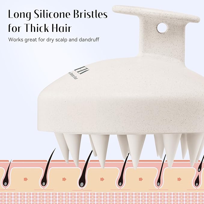 HEETA Scalp Scrubber Shampoo Brush, Scalp Massager Tool for Hair Growth, Soft Silicone Bristles for Dandruff Removal Wet Dry Use Women Men Kids Pet, Fit All Hair Types Care, Beige