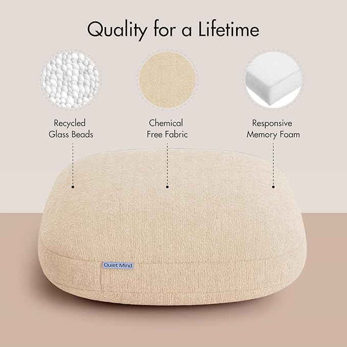 Quiet Mind Weighted Pillow for Adults 12 Lbs - Get Better Sleep - Sustainably Made and Chemical Free - Machine Washable (Large, Cashew)