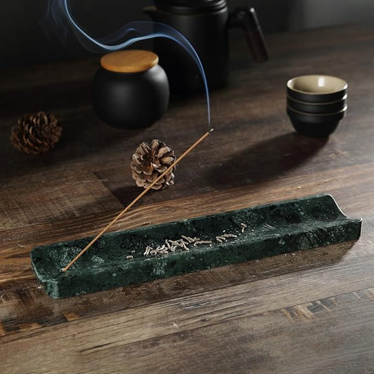 Koville Marble Incense Holder, Incense Holder for Sticks, Incense Sticks Holder Ash Catcher for Meditation Yoga SPA, Natural Stone Incense Burner, Home Table Decor (Green)