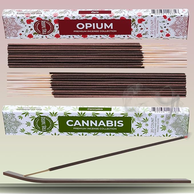 Trumiri Incense Sticks - Combo Pack of 40 Insence-Sticks - 20 Opium + 20 Cannabis - Insenses - Insents - Incents - Inscense - Incence - Incienso - All Natural Incense Sticks