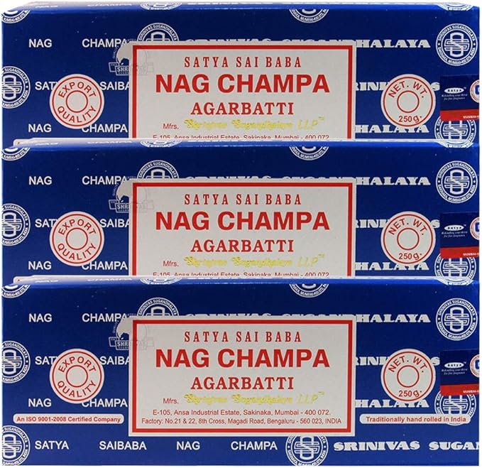 Satya Sai Baba Nag Champa 250g Incense Sticks and Holder Bundle - Pack of 3 (Approx 750 Sticks)