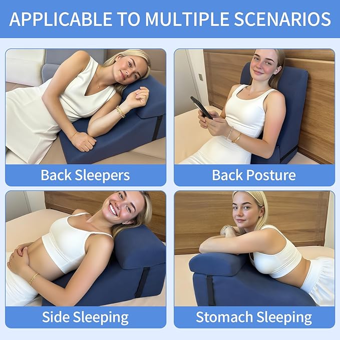 Reading Pillow for Bed Adult, Memory Foam Wedge Pillow Headboard with Adjustable Lumbar Support Backrest Cushion for Sitting in Bed/Resting/Bedrest, Couch or Floor, Blue