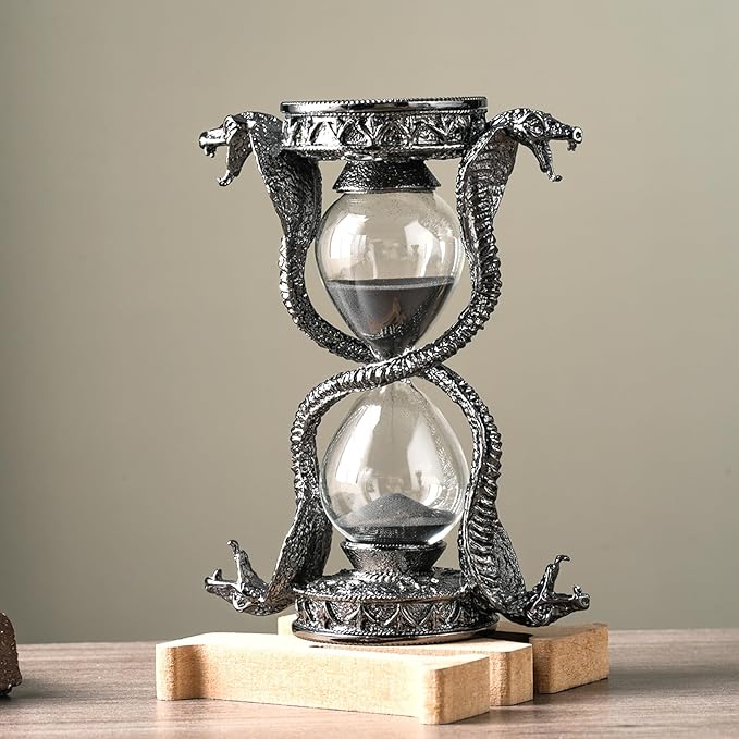 Mythical Fantasy Snake Sandglass Sand Timer, Gothic Decorative Statue - Unique Vintage Classic Hourglass Timer, Desk Home Decor Gift, 6-inch, Single 15 Minutes (Black Snake)