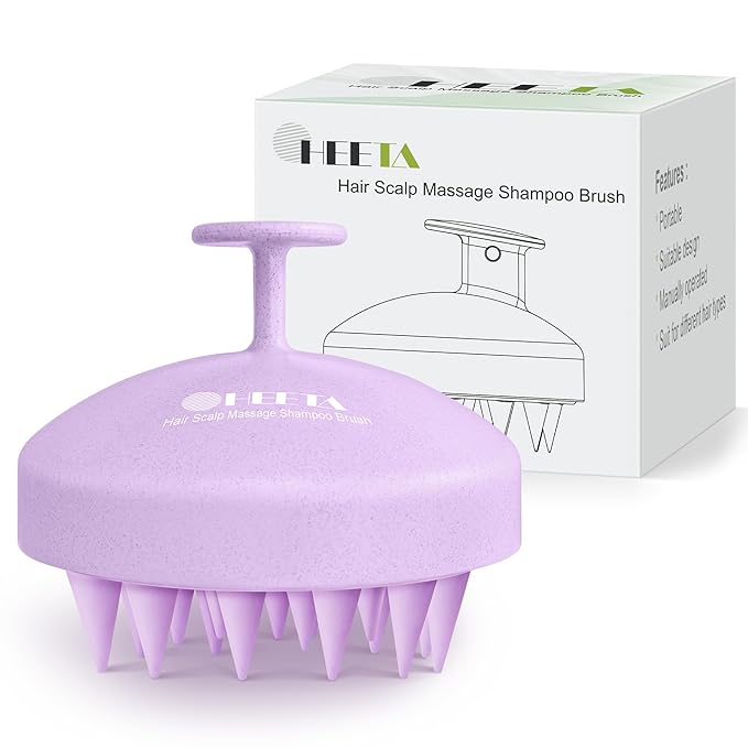 HEETA Scalp Scrubber Shampoo Brush, Scalp Massager Tool for Hair Growth, Soft Silicone Bristles for Dandruff Removal Wet Dry Use Women Men Kids Pet, Fit All Hair Types Care, Purple