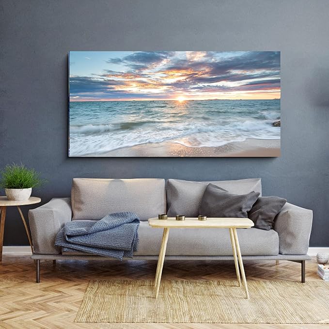 Yxbhhym-Large Canvas Wall Art Beach Artwork for Walls Coastal Wall Décor Seascape Prints Ocean Painting Sunset Picture Waves Sea Landscape Poster Bedroom Wall Art Living Room Office Decorations