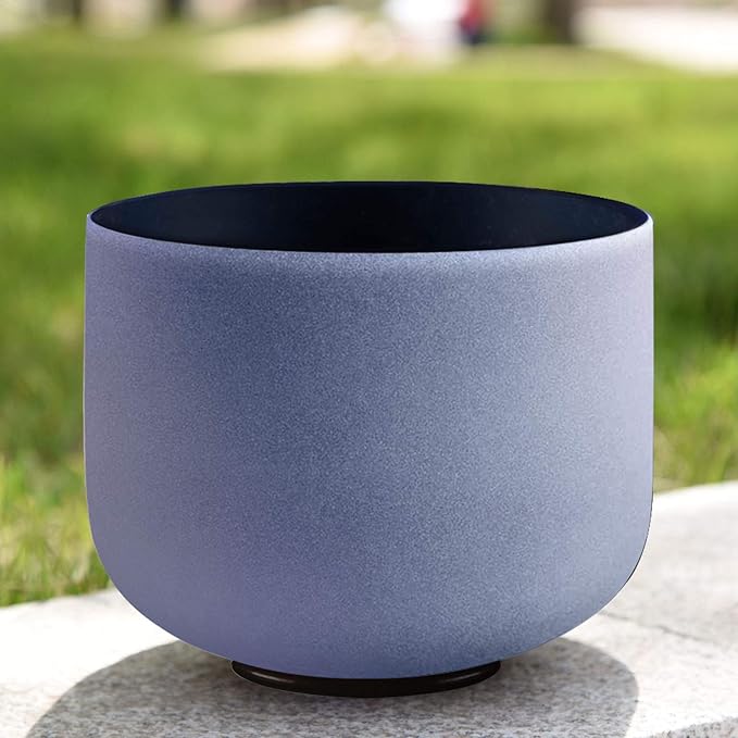 RYAN DVAN 8” A Note Indigo Frosted Third Eye Chakra Crystal Singing Bowl with Free Heavy-Duty Carrying Case and Suede Striker O-Ring