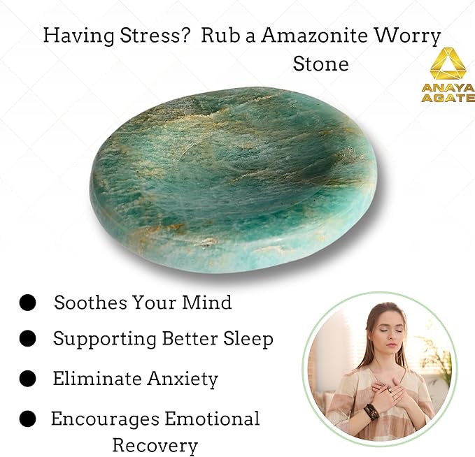 Amazonite Worry Stone – Crystal Thumb Worry Stones for Anguish, Stress – Relaxing and Soothing Balance Stones for Meditation, Stress Relief – Healing Stones and Crystals for Men and Women