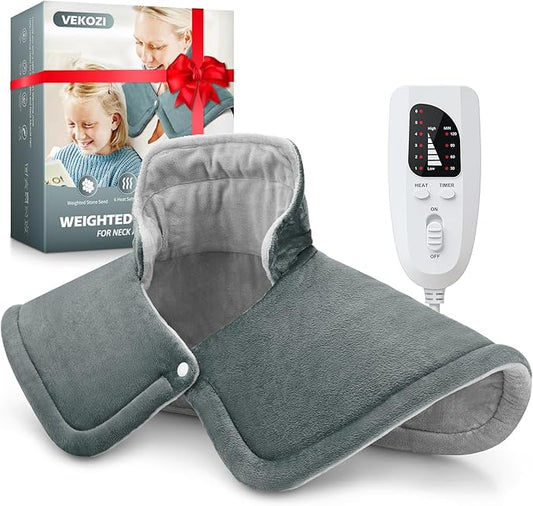 Heating Pad for Neck and Shoulders and Back, Christmas Birthday Gifts for Women Mom Wife Men Dad, Mothers Day Gifts, Weighted Neck and Shoulder Heating Pads, 6 Heat Settings 4 Auto-Off,17"x23" Gray