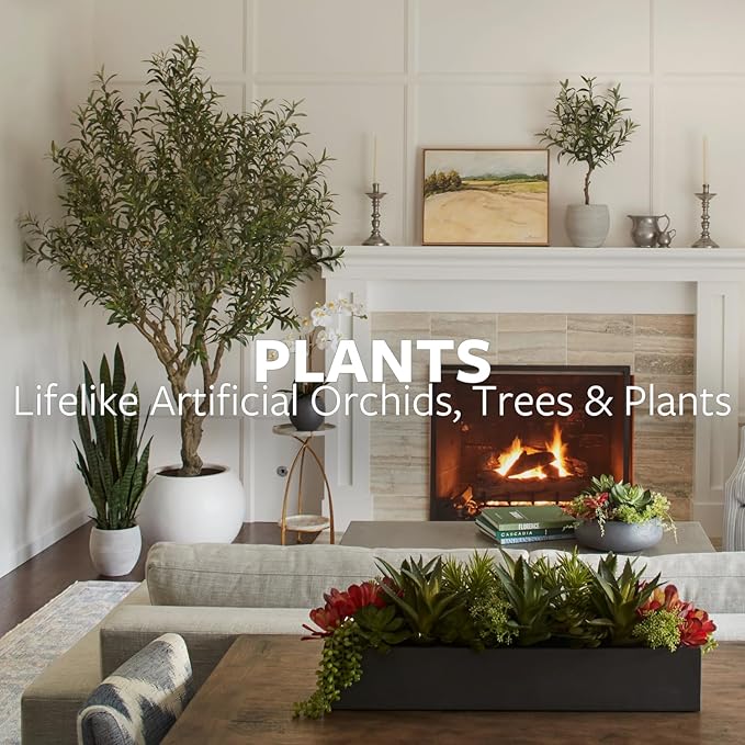 CG Hunter Faux Pink Orchid Plant, Premium Artificial Indoor Flower Display Stands 23-Inches with Beautiful Sculptural Blooms and Foliage That Lasts Forever, Grey Planter Pot Included