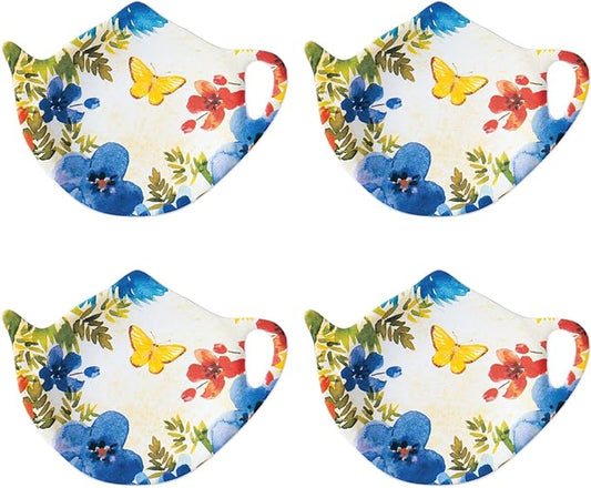 Supreme Housewares Butterfly Tea Bag Holders, Teapot Shaped Tea Bag Coasters Spoon Rests Saucer Seasoning Dish Set, Multicolor, 4 x 3 Inch, Set of 4