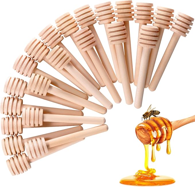 25 Pcs Honey Sticks Dipper, 3 inch Mini Wooden Honeycomb Stick, Small Honey Spoons Stirrer Stick for Honey Jar Dispense Drizzle Honey and Wedding Party Favors Gift