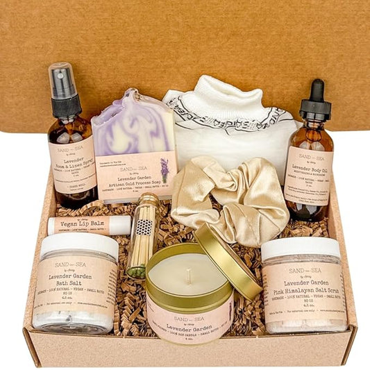 Spa Gift Basket for Women - All Natural Handmade Lavender Spa Gift Set Made with Essential Oils Relaxing and Pampering Bath and Body Spa Kit at Home