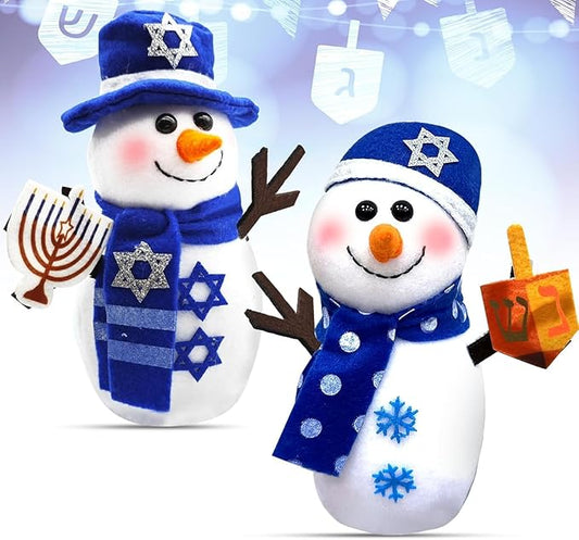 TURNMEON Hanukkah Decorations - 2 Pack Chanukah Plush Snowman Doll Hold Menorah & Dreidel,Hanukkah Gnomes Home Indoor Holiday Party Decor Chanukah Ornaments Table Hanukkah Gift Idea
