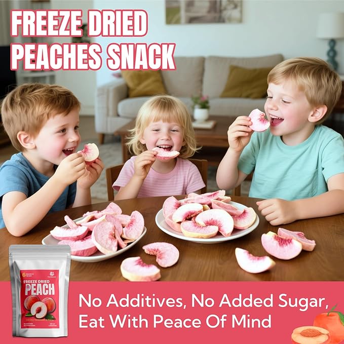 Premium Freeze Dried Peaches Chips，All Natural Dehydrated Fruit Snacks, 110g/3.88oz | No Sugar Added, Vegan & Paleo-Friendly | Add to Smoothies, Baking, Camping & Emergency Kits