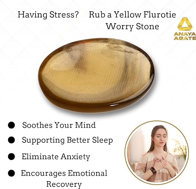 Yellow Fluorite Worry Stones – Crystal Thumb Worry Stone for Anxiety, Stress – Relaxing and Soothing Balance Stones for Meditation, Stress Relief – Healing Stones and Crystals for Men, Women
