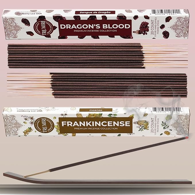Trumiri Incense Sticks - Combo Pack of 40 Insence-Sticks - 20 Dragons Blood + 20 Frankincense - Insenses - Insents - Incents - Inscense - Incence - Incienso - All Natural Incense Sticks