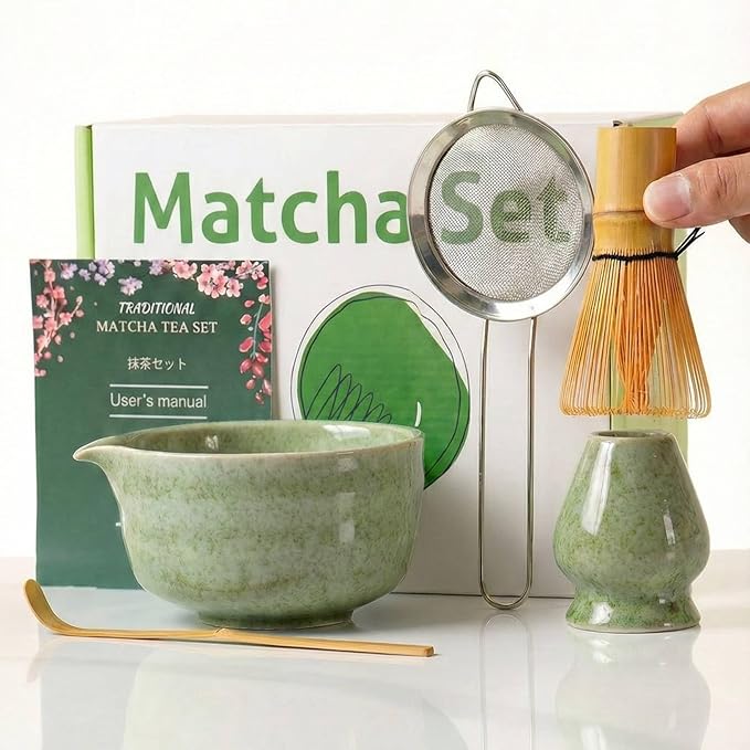 Premium Matcha Whisk Set – Traditional Handcrafted Bamboo Tea Whisk for Japanese Tea Ceremony – 100 Prong Brush for Lump-Free, Creamy Froth – Durable Matcha Starter Kit & Gift